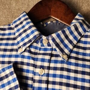 Charles Tyrwhitt Blue White Check Button Down Shirt Men's Long Sleeve ‎ Cotton
